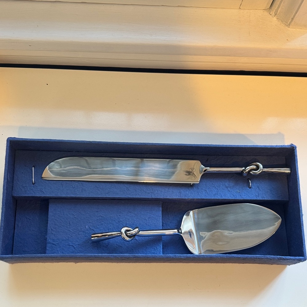 Elegant Silver Mary Jurek Cake Knife and Server Set